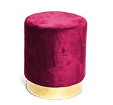 Tex family - Pouf Cilindrico Velvet Bordeaux | Eleganza Velluto di Alta Qualità | Tocco Morbido e Raffinato | Bordo Dorato, Base in Legno e Metallo, Bordeaux