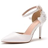 Scarpe da Sposa da Donna, Sandali a Spillo con Temperamento a Punta, Scarpe da Damigella d'Onore, per Matrimoni, Feste, Balli, Scene di Alto Livello,Bianca,37 EU