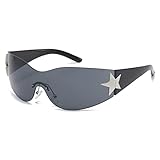 Long Keeper Wrap Around Occhiali da Sole da Donna Uomo, Occhiali Senza Montatura Moda Occhiali da Sole Y2k con Stella Oversize Lenti UV400