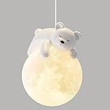 Simpatico Orso Lampada a Sospensione Con Stampa 3D, Luna Globo Cartone Animato Coniglio Addormentato, Lampadario Pianeta Camera Dei Bambini, 3 Luci