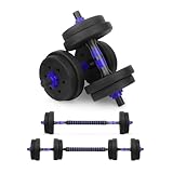wuuhoo® set di manubri fitness 2in1 Jimmy, set di manubri da 30 mm, 10 kg, 20 kg, 30 kg, barra per manubri e barra per bilancieri con pesi, HomeGym - 10 kg (blu)