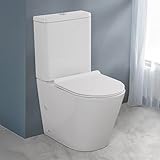 WC Filomuro Monoblocco Rimless In Ceramica Bianco Lucida Linea Tygo, L 38 x P 62 x H 82,5 Cm, Completo Di Sedile Soft-Close