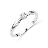MIORE Anello Donna da Fidanzamento con Diamante, Anello con Solitario, in Oro Bianco Massiccio 375 da 9K con Diamante Solitario 0.15ct, Anello Matrimonio con Castone 4 Griffe con Custodia Portagioie