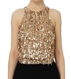 Elisabetta Franchi Top Cropped in Tulle con Frange di Perline e Paillettes Oro Gold