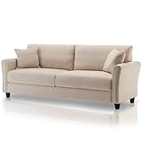 Shally Dogan Divano 3 Posti con Rivestimento in Tessuto e Struttura in Legno Robusta, Sofa Premium Relax con Imbottitura Extra Morbida ad Alta Densità, Altezza Piedini Affusolati 10 cm (Beige)