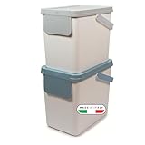 Snips - Pattumiera Differenziata, Set 2x25L Bidoni Differenziata da Interno, Esterno e Cucina Impilabili 26x36x43 - Secchio Spazzatura con Adesivi Inclusi per Materiali Raccolta, Bianco, Made in Italy