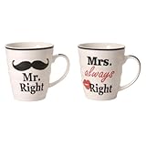 Out of the blue Tazza in Porcellana, Mr Mrs Always Right, Bianco, 2 unità (Confezione da 1)
