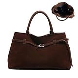 Adius Donna Borsa Tote Media in Finta Pelle Scamosciata, Borsa Hobo Donna Pelle Scamosciata, Tracolla in Pelle Scamosciata Sintetica (Coffee)