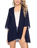 Irevial Cardigan Donna Chiffon Kimono Estiva Coprispalle Elegante Aperto Davanti Leggero Camicetta Casual Blu Navy XL
