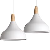 iDEGU Set di 2 lampadari a sospensione, stile rétro/moderno a goccia/cappello, paralume da soffitto, E27, in metallo, per camera da letto, sala da pranzo, cucina, Ø 20 cm, bianco