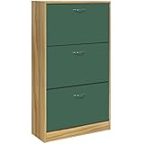 BAKAJI Scarpiera Slim Portascarpe in Legno Melaminico con 3 Ante a Ribalta e Doppia Profondità Dimensioni 60 x 24 x 120 cm (Verde e Quercia)
