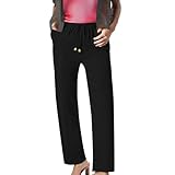 Pantaloni a gamba dritta da donna, casual, da lavoro, comodi, con elastico in vita, con tasche, eleganti, per lavoro, ufficio, tinta unita, estivi, per uscire, Nero , L