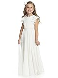 Aibaowedding Boho Abito lungo in chiffon per bambini con cintura e maniche corte a farfalla/vintage chic linea ad A, abiti da comunione, damigella d'onore, bianco, 10 anni