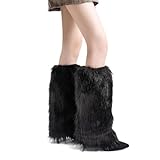 SCJJZ Scaldamuscoli da donna in Pelliccia, Copristivali in Pelliccia Sintetica, Calze al Ginocchio Calde (Nero: 40cm)
