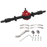 Nimomo Asse Ponte Posteriore in Metallo, Asse Ponte Posteriore in Metallo con Albero di Trasmissione per Accessori per Parti di Aggiornamento Auto WPL D12 RC (Nero Rosso)