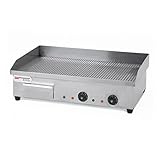 Ristoattrezzature Fry Top Griglia Elettrico da Banco - Professionale - Acciaio Inox - Piastra Rigata - 4,4 kW - 73x50x23h cm