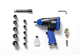 FIAC Avvitatore Pneumatico a Massa Battente 1⁄2" 1086, Pistola Pneumatica 10 Chiavi a Bussola + Prolunga da 100 mm + Mini Lubrificatore + Bottiglia di Plastica, Inclusa Valigetta, Coppia 345 Nm, Nera