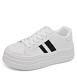 Scarpe Donna Ginnastica Sneakers Sportive Casual Platform Zeppa Alta 9916 Bianco N.38