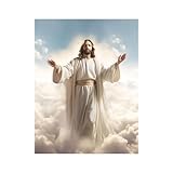 veces Quadro su tela con Gesù, decorazione da parete religiosa, nuvola astratta con Gesù cristiano, stampa minimalista e poster per soggiorno e camera da letto, 60 x 90 cm, senza cornice