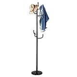 RELAX4LIFE Appendiabiti da Terra, Attaccapanni in Ferro Battuto con 8 Ganci per Vestiti, Borse e Cappello, Appendiabiti da Pavimento con Base Stabile per Salone, Ufficio e Negozio, 30 x 30 x 175 cm