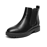 DREAM PAIRS Stivali Chelsea da Donna Stivaletti Alla Caviglia con Tacco Grosso Pelle PU Stivali Fashion Classici da Donna,Size 38,Nero/Pu,DAB213