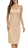 Vlazom Sottovesti da Donna Lungo Camicia da Notte Senza Maniche Sottoveste Lingerie con Spalline Regolabili，Beige，L