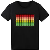 SOOOEC T-shirt LED con equalizzatore attivato dal suono, si illumina per Halloween, feste di hip hop, cosplay, concerto, compleanno, DJ, regalo nero, Nero (onda sonora), XL