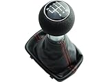 Pomello del cambio + cuffia + telaio con cucitura rossa, attacco da 12 mm, ricambio compatibile per Audi A3 8L 1.8 1.9 TDI, cucitura rossa, 6 marce, anno di costruzione 2000-2003
