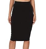 PrettyFashion Donna Elastico Gonna Tubino a Vita Alta Lunghezza Ginocchia Dritta Bodycon Midi (Nero, L)