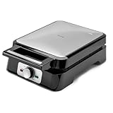 Huslog Macchina per Waffle 4 Pezzi, 1500W, Piastra Antiaderente, Temperatura Regolabile, Spia di Controllo, Manico Cool Touch, Rivestimento in Acciaio Inox, Nero