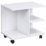 BAKAJI Tavolino da Caffe Salotto Multifunzione Tavolo Divano Porta TV Riviste Comodino con Ruote in Legno Melaminico (Bianco)