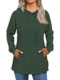 Cuptacc Felpa Donna con Cappuccio Maglia Donna Maglione con Tasca Manica Lunga Casuale Moda Tinta Unita Verde Militare S 34-36