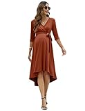 KOJOOIN Abito Premaman da Donna Abito da Allattamento Festivo Scollo a V Maniche a 3/4 Abito da Gravidanza con Cintura in Vita Caramello (Manica 3/4) XL