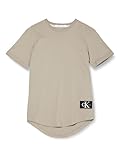 Calvin Klein T-Shirt Maniche Corte Uomo Badge Turn Up Sleeve Scollo Rotondo, Beige (Elephant Skin), L