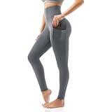 SINOPHANT Leggings a Vita Alta con Tasche da Donna, Morbido Come Il Burro Elastici opachi Yoga Pantaloni,S-M,Grigio Tasca Laterale