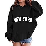 Generisch Felpa con cappuccio da ragazza con cappuccio, motivo a lettere, oversize, maglione casual, Y2K, elegante, casual, basic a maniche lunghe, per adolescenti, ragazze, Nero , 11-12Years
