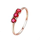 KnSam 18 carati oro rosa 750 anelli rubino 0,47 ct rosso anello solitario classico design anello partner anello di fidanzamento per donne gioielli veri, Oro rosa 18 carati (750), Rubino