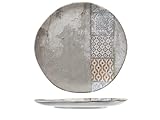 H&H Malaga Set 12 Piatti Piani, Stoneware, Decoro Effetto Vintage, 26 Cm Grigio 26 X 26 X 2 Cm