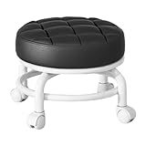 Pulley - Sgabello basso per pedicure, sedile a rullo, con ruote silenziose, sgabello con ruote, sgabello girevole girevole a 360°, regolabile