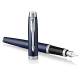 Parker IM Penna Stilografica | Punta Media e Ricarica di Inchiostro Blu | Confezione Regalo | Matte Blue Chrome Trim