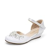 DREAM PAIRS Scarpe Eleganti Ragazze Décolleté con Tacco Basso Festa di Fiori Matrimonio Principessa,Size 33.5,Bianco,SDFL2414K