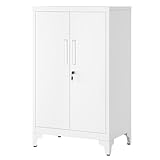 SONGMICS Armadietto in Metallo, Mobiletto Multiuso, Armadio a 2 Ante da Ufficio, Mobile con Serratura, in Acciaio, per Studio Soggiorno, Bianco Opaco OMC012W01