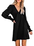 CUPSHE Mini abito da donna con scollo a V e maniche lunghe, stile impero, casual, linea A, nero, XL