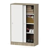 Muebles Pitarch | Armadio Ausiliario Multiuso basso porte scorrevoli per pulizia, cucine, gallerie, uffici 120x74x33cm (altezza x larghezza x profondità), Bianco e Rovere Cambrian, Collezione Tibet