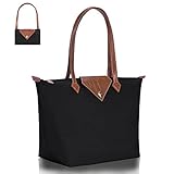 BOJLY Borse Tote da Donna Borse a Tracolla Elegante da Donna in Nylon Impermeabile Borsa con Manico Superiore Borsa da Viaggio Pieghevole da Spiaggia per Lavoro, Shopping, Grande Nero