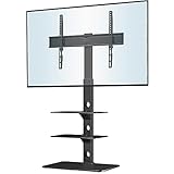 BONTEC Universale Supporto TV da pavimento per TV da 30-70 pollici LED OLED LCD, Porta TV da Terra Regolabile in Altezza con Ripiani in Vetro Temperato a 3 Livelli Max VESA 600x400mm, Fino a 40KG
