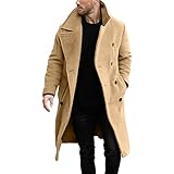 Generico Uomo Trenchcoat in Tweed Doppiopetto Classico Ufficio Cappotti di Lana Nuovi Giubbotto Manica Lunga Lungo Trench Lungo Lana da Uomo Casual Giacca con Colletto Rovesciato Invernale Viaggi