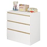 WOLTU Fasciatoio, Cassettiera con 3 Cassetti, Cambio Pannolini Senza Mal di Schiena, Guardaroba per Vestiti, 80x48x78cm, Bianco+Rovere