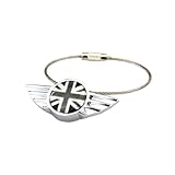 Portachiavi a forma di ala in lega cromata lucida compatibile con tutte le Mini Cooper One S JCW PJ03, Bandiera Union Jack grigia