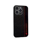 Custodia per cellulare Audi Sport - Compatibile con iPhone 13 Pro - Cover antiurto in carbonio - Progettata con ritagli precisi per fotocamera, porte e pulsanti - Nero con dettagli rossi